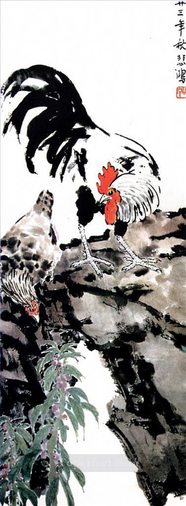 Xu Beihong cock and hen old Chinese Oil Paintings